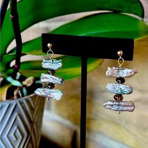 Vermeil pearl and Smokey topaz earrings